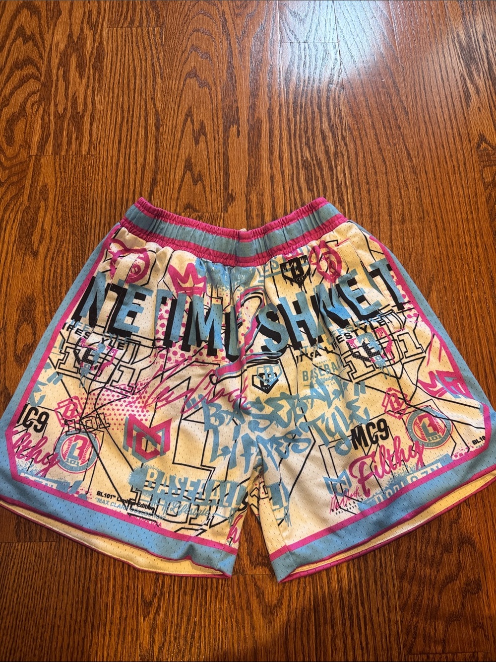 Kids Cream Graphic Shorts with Blue & Pink Accents